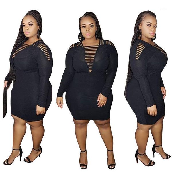 

women v-neck party dress hollow out v neck solid plus size mini dresses 2021 spring nightclub xl--5xl1, White;black