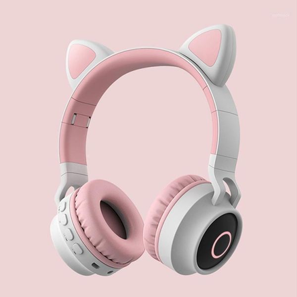 

led light cat ear headphones wireless bluetooth 5.0 headset portable foldable kids headphone with microphone1