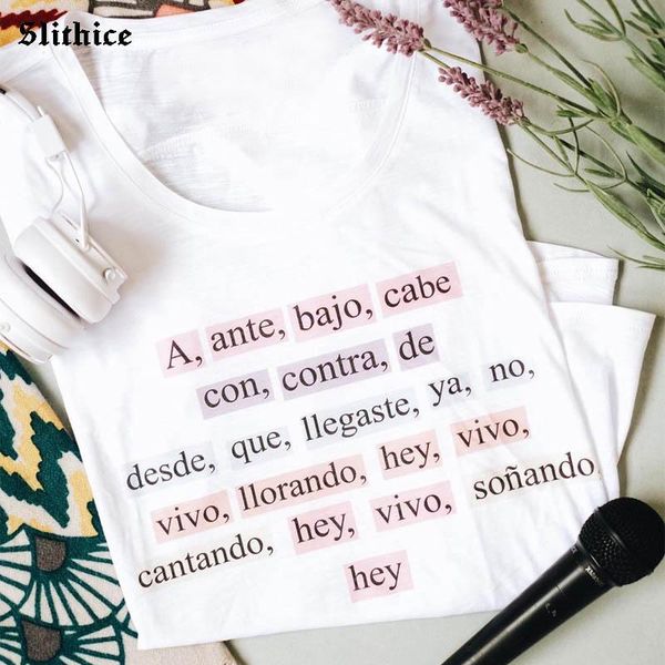 

women's t-shirt fashion spanish t-shirts women casual tees funny letter printed graphic lady gift mujer camisetas, White
