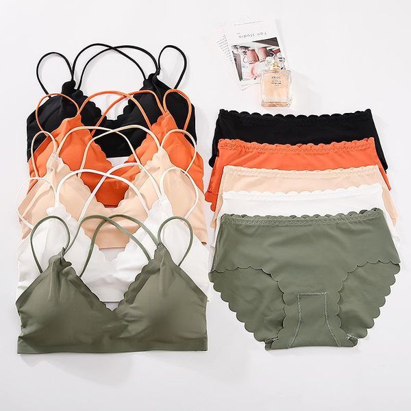 

bras sets women bra panties set glossy seamless push up bralette wireless underwear female beach japanese lingerie1, Red;black