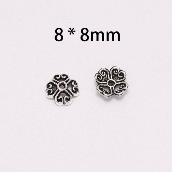 

50pcs lot 8mm 4 petals peach heart flower loose sparer apart torus end bead caps for diy jewelry making findings h jllofi, Silver