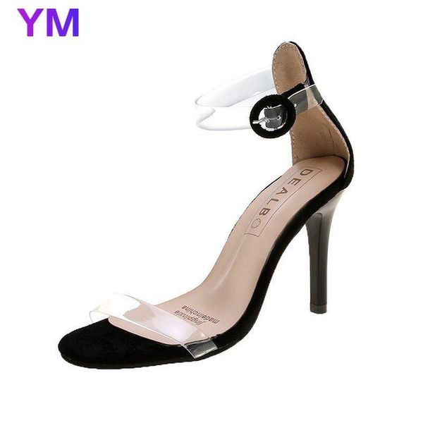 

sandals women ankle strap black pvc thin high heels fashion wedding stiletto zapatillas mujer casa sapatos femininos