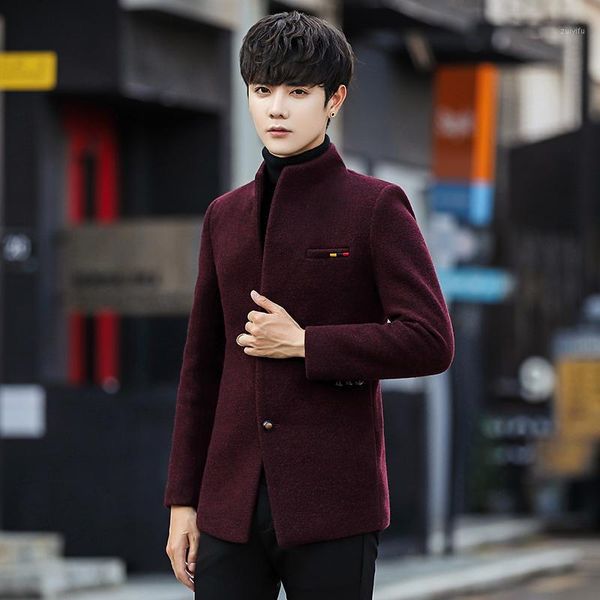

men's jackets korean wool blend coat men nice tide winter coat short man jacket single breasted slim mens overcoat 4 color 4xl1, Black