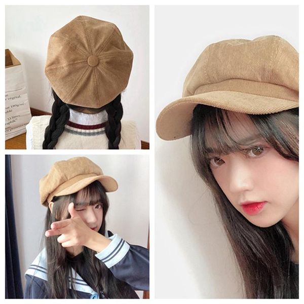 

2020 korean style chic women winter corduroy hat beret painter hat newsboy beret sombrero all-match sunhat warm, Blue;gray
