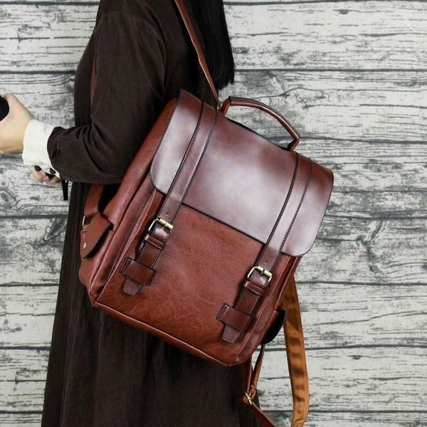 Zaino Moda Donna Borsa da scuola in pelle PU Zaino grande vintage per ragazze adolescenti Zaino da uomo casual nero da viaggio1