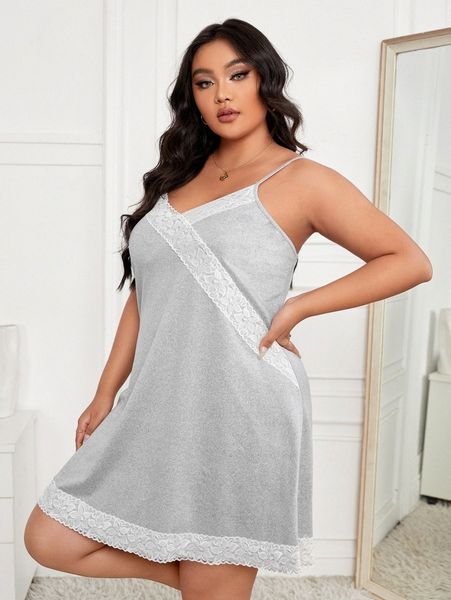 

plus contrast lace cami night dress p6mq#, Black;white