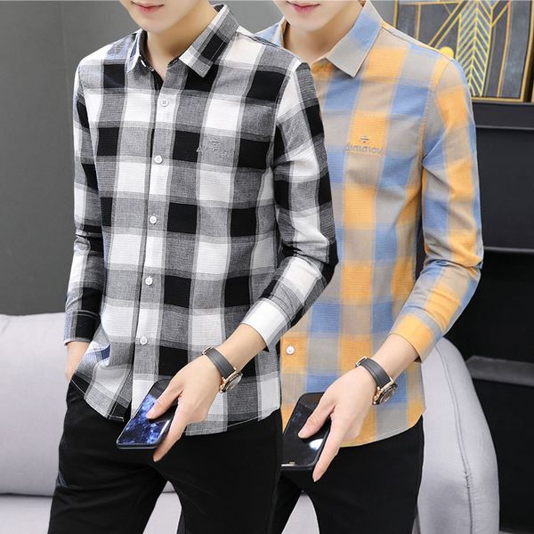 

autumn and winter long sleeve men's korean slim inch shirt, White;black