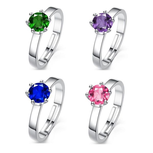 

6mm white six-claw open ring austrian crystal zircon simple ring couple claw-set jewelry, Slivery;golden