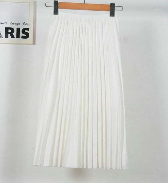 

2020 fashion high waist stretch women white skirts boho women spring autumn pleated skirt faldas jupe femme saia1, Black