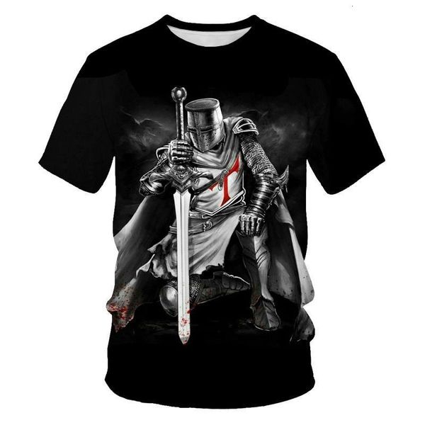 

new war pattern 3d printing fashion t-shirt men's hip-hop street templar clothing pattern loose men's round neck t-shirt, White;black