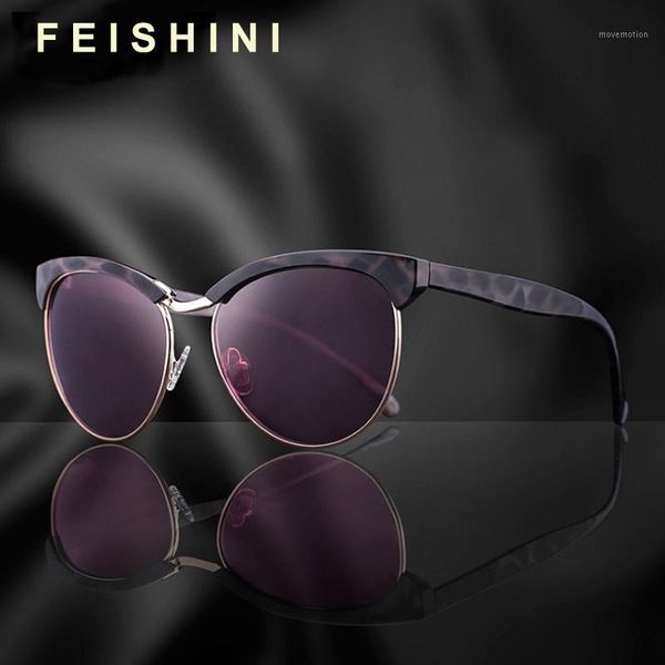 

feishini ladies eyewear small face fashion sunglasses women 2020 designer vintage metal sun glasses mirror cat eye1, White;black