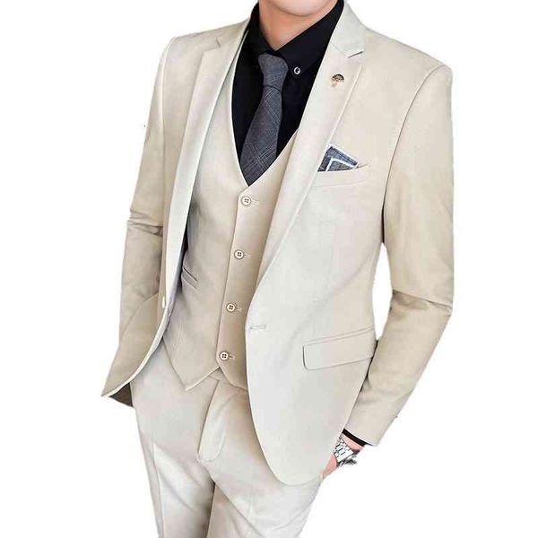 

men's suits & blazers ( jacket + vest pants ) luxury brand boutique fashion solid color slim formal three-piece suit groom wedding dres, White;black