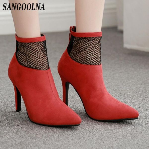 

women boots ankle boots high heels autumn winter shoes women sock woman heel shoes botas mujer, Black