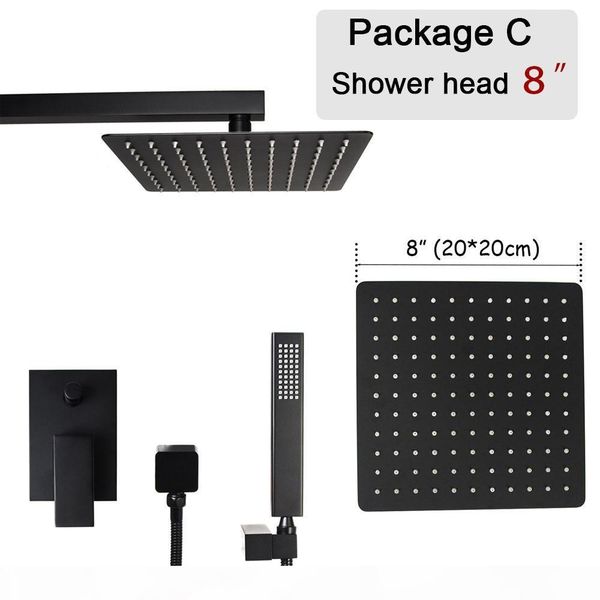 

bathroom black plated square bath shower set wall mounted quality brass mixer faucet ultrathin rain shower head 3 size choice bbyejw
