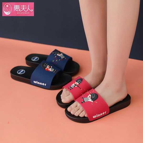 

female male home slippers cartoon style beach flip flops for women men bathroom slipper summer shoes woman fashion slide sh12302 #jt08, Black