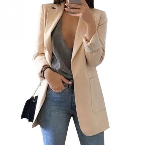 

women's wool & blends 2021 autumn and winter coat lapel long sleeve business office women blazer jacket, Black