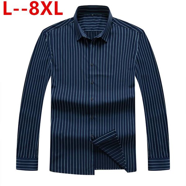 

new plus 6xl 8xl 7xl autumn spring mens striped casual shirts long sleeve cotton dress shirt men retro style camiseta masculina, White;black