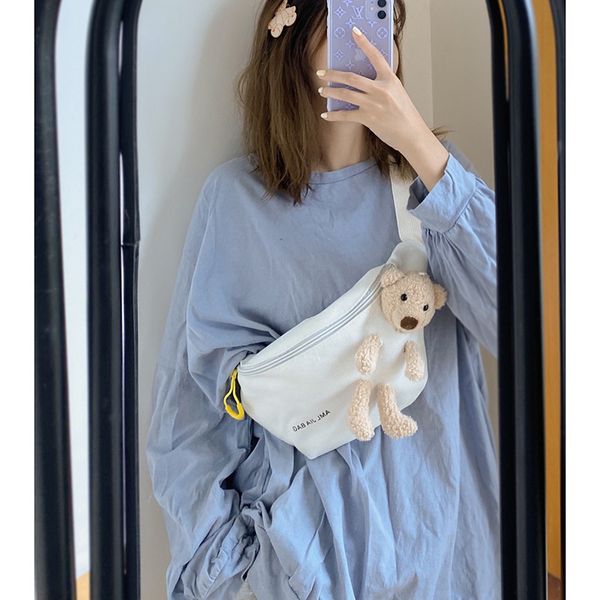 

bear chest women 2020 new fashion net red lovely canvas versatile ins messenger summer bag c1114