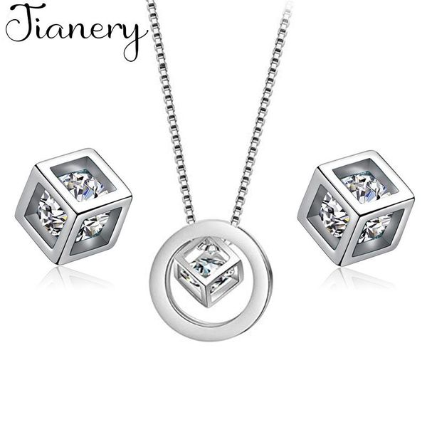 

new arrivals fashion zircon cube box necklaces pendant jewelry sets for women wedding statement jewelry, Silver