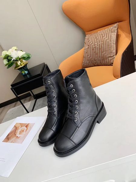 

luxury designer lady's genuine real leather boots high chunky flat heel ankle boots fashionable comfortable lace-up martin boots, Black