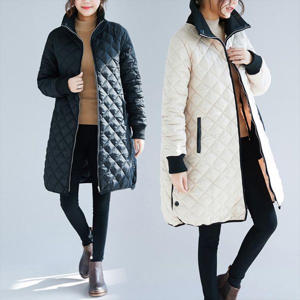 

winter coat women long parkas size loose quilted padded thicken long coat women jacket parka chaquetas mujer invierno 2019, Black