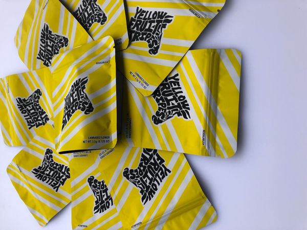 

empty bags edibles mylar flavors local stickers and black stripes label fruit packaging bags hologram yellow bag bbyiw bdetoys