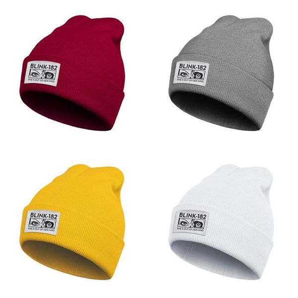 

fashion watch beanie hat blink 182 she's out of her mind ski warm daily knitted cap punk rock music, Blue;gray