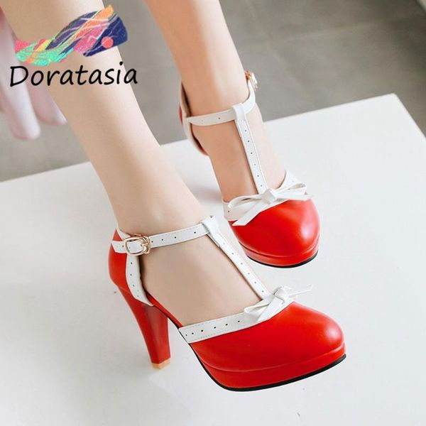 

doratasia plush size 48 women mixed color buckle strap platform shoes butterfly elegant mature sandals women sandals, Black