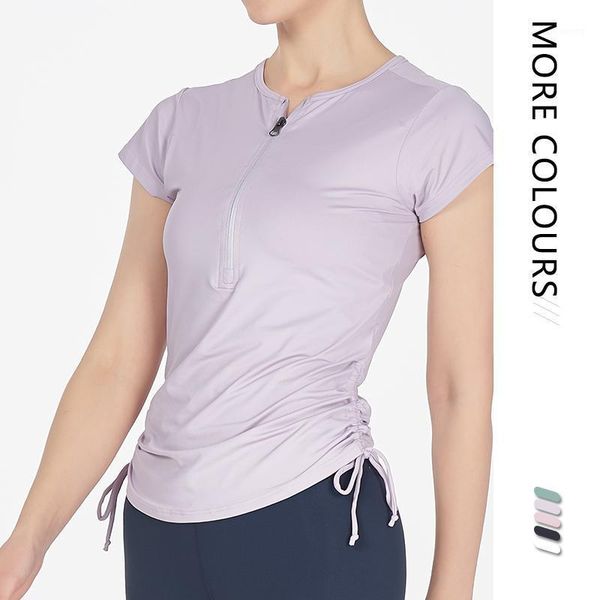 

yoga outfits ladies zipper gym running sportswear casual breathable solid color quick-drying t-shirt women1, White;red