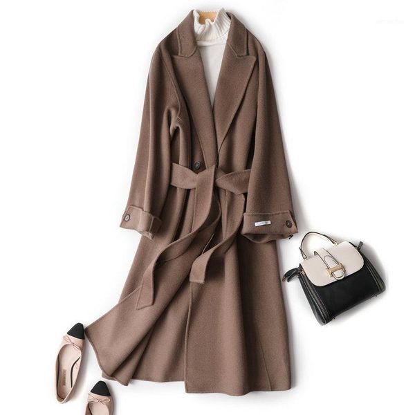 

bornladies double sided cashmere coat female 2020 winter korean version loose long wool coat coffee color strend1, Black