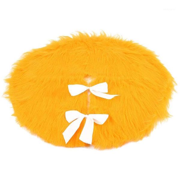 

78cm christmas tree skirts with bowknot yellow faux fur plush tree skirts base floor mat cover xmas decorations1
