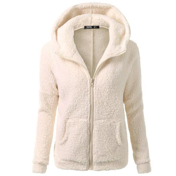 

women fleece teddy jackets zipper solid pocket thick hooded jackets coat winter warm wool zip-up cotton coat outwear femme #lr2, Black;brown