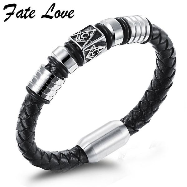 

ason masonic bracelets men jewelry handmade vintage mens leather bracelet 2020 stainless steel magnetic clasp gift pulseras, Golden;silver