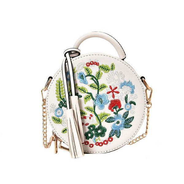 

daunavia handbag women bag retro embroidery flowers pu leather tassel shoulder bag for ladies evening round female crossbody