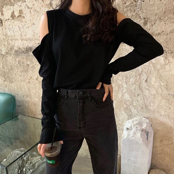 

new spring and autumn t-shirtwomen's opcoatforeign style design senseoff shoulder small fragrance bottom orean version inssm, White