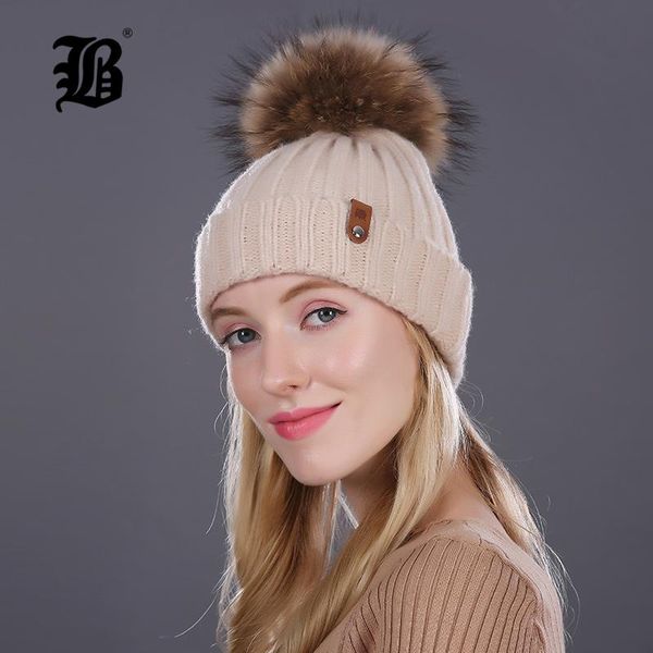 

flb] winter hat для женщин девушки вязаная шерсть шапочки cap натуральный енот норки pom poms hat женский bonnet femme skullies wmtvtb, Black;white