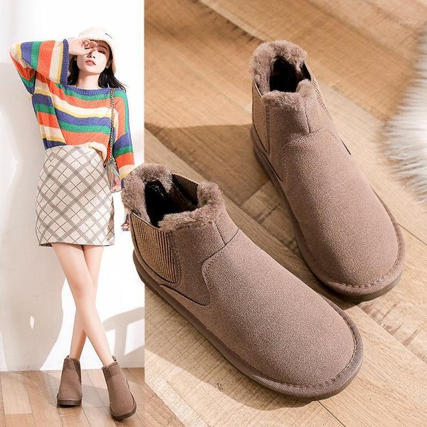 

women's leather boots female shoes boots-women round toe flat heel winter footwear australia ladies med 2021 lolita1, Black