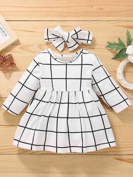 

baby windowpane print dress with headband she, Red;yellow