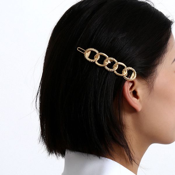 

vintage creative bowknot geometric hair clips women metal thick chain bang barrettes hairpins hair jewelry accessories xr2780, Golden;silver