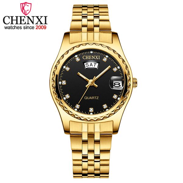 

chenxi women luxury quartz watches ladies golden stainless steel watchband casual waterproof watch gift for wife, Slivery;brown