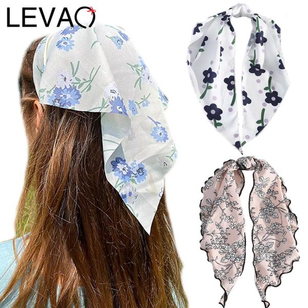 

levao flower printed triangle hair bow scarf dot bandana kerchief hair tie wrist ribbon headband for women accessories