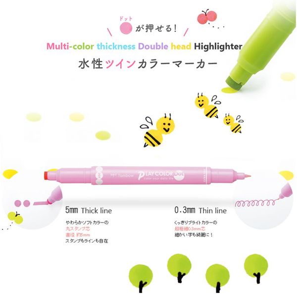 

1 шт. tombow япония творческий волновой точка цветов двойные головки подсветки играют в цвету точек маркер ручка воды ручка kawaii канцтовар, Black;red