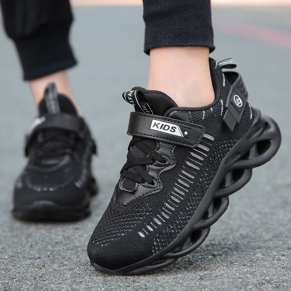 

kids summer cushioning athletics running children breathable sports chunky sneakers boys hook loop casual walking shoes, Black