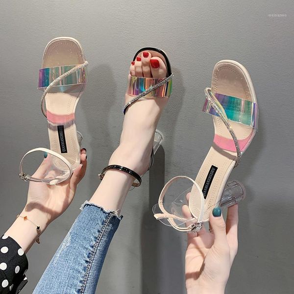 

new spring fashion joker transparent diamond rome high heels1, Black