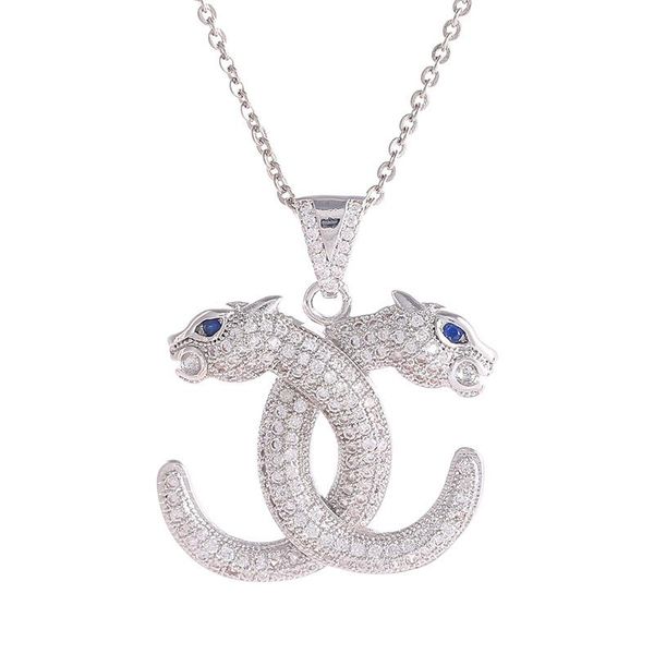 

women men christmas gifts simple design micro pave full cubic zircon leopard dragon tiger head chocker necklaces, Silver