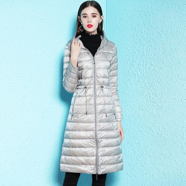 

winter coat women 90% white duck down jacket medium long slim hooded parkas women ultra light down jackets casual outwear, Black