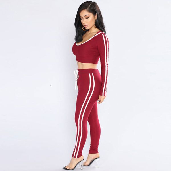 

2020 spring women's fashion color contrast long sleeve sports suit, Gray