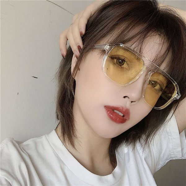 

men's square glasses large korean frame polarizing sunglasses, White;black