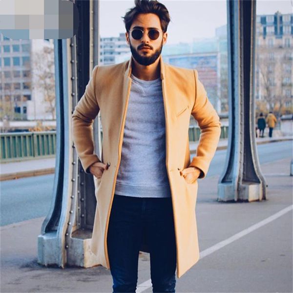 

men's coat big fashion camel collar european and american autumn and winter long woolen windbreaker jacket, Black