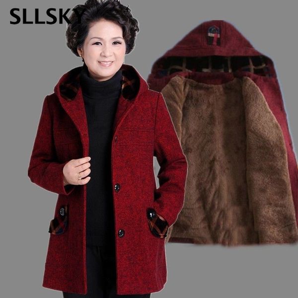 

sllsky new plus size 5xl women coat winter faux fur warm outwear middle-aged casual coat plush linner thick wool coats for mum 201111, Black